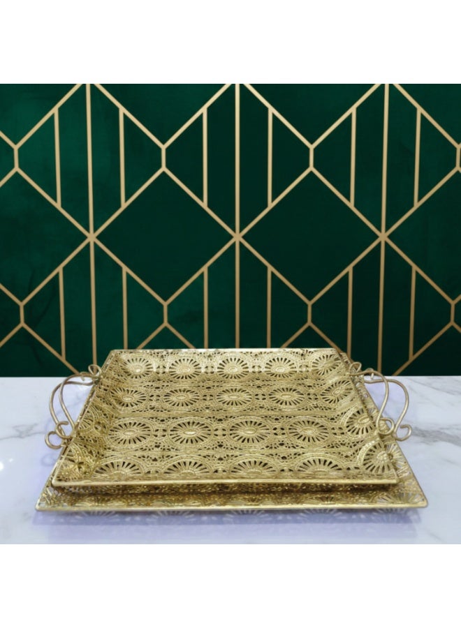 Eva Luxurious Gold Serving Tray with Decorative Side Handles - Image 1